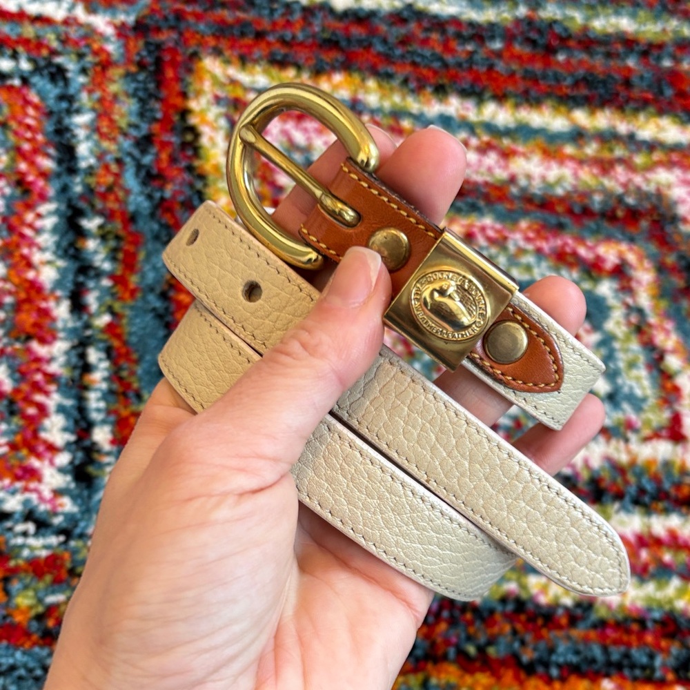 Dooney & Bourke Cream Leather Belt with Brown Accent and Gold Hardware